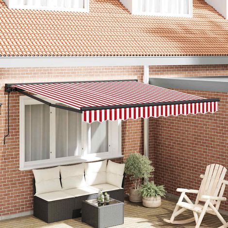 Retractable Awning Red and White Stripe 300x250 cm Fabric vidaXL (1/5)