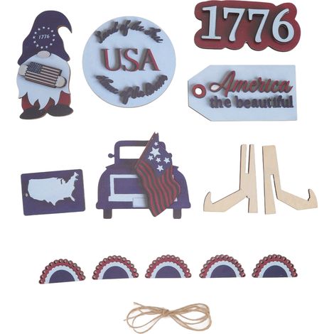Lot décoratif en bois pour Fête de l'Indépendance, plateau patriotique aux couleurs vives, design élégant, solide, ornement en bois type 5 (1/5)