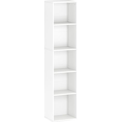 Etagère colonne 5 compartiments – Dimensions 30l x 24P x 133,5H cm – Panneau de particules blanc – Étagères ajustables en hauteur – MH (1/5)