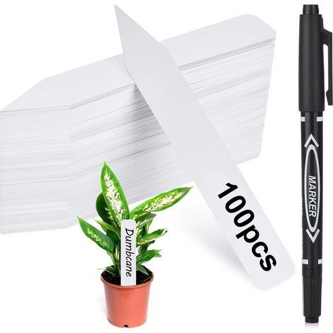 100 pièces étiquettes en plastique pour plantes, 10x2cm imperméables accessoires jardinage étanche de jardin blanc avec 1 Marqueurs pour légumes, plantes et semis (1/5)