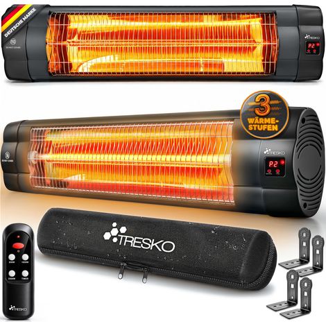 TRESKO® Infrarot Heizstrahler 2500W mit Fernbedienung Wärmestrahler Terrasse Outdoor elektrisch mit 3 Heizstufen Terrassenstrahler Innen & Außen Wand-Infrarotstrahler mit LED-Anzeige Quarzstrahler (1/5)