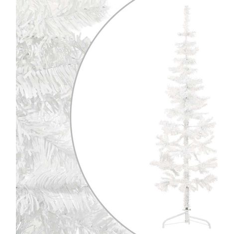 Albero Natale Albero natalizio Albero festivo Artificiale Sottile a Metà Supporto Bianco 150 cm (1/5)