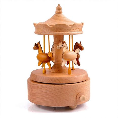 Carrousel Musical en Bois Cheval Manège Boîte à Musique Décor Maison Rotatif (1/5)