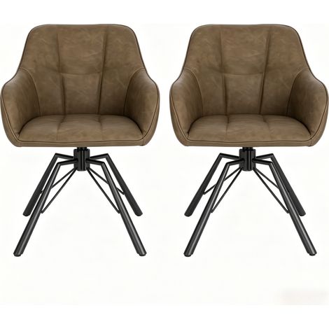 Sedia da pranzo girevole 360° in similpelle marrone con braccioli, set da 2 (1/5)