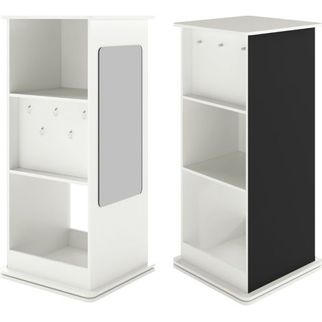 Libreria girevole 47 x 47 x 104,5 cm con lavagna e specchio ergonomico in MDF bianco 200017190
