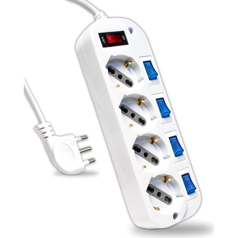 V-TAC Multipresa Elettrica con Interruttori Indipendenti - 4 Prese 10/16A Bipasso + Schuko - Spina 16A - Presa Elettrica per Casa, Ufficio, Negozio - Ciabatta - Colore Bianco (1/5)