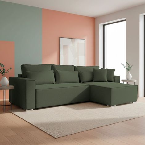 Divano Angolare Emily verde con Letto Easy Open, Contenitore e Penisola Reversibile – Comfort e Design per il Living (1/5)