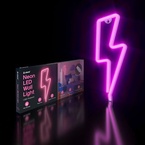 Art mural à suspendre Neon LED Lightning Bolt - Rose (1/5)