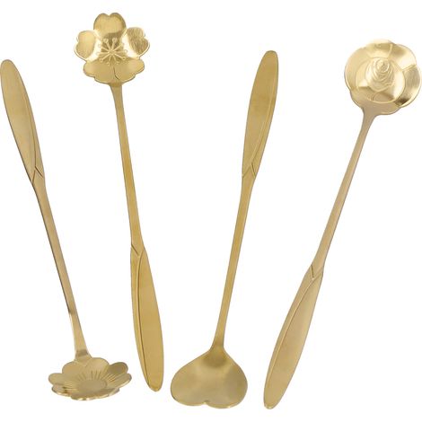 4er-Set Rührlöffel in Herzform, Kaffeelöffel aus Edelstahl, Dessertlöffel, Eisteelöffel, Gold (1/5)