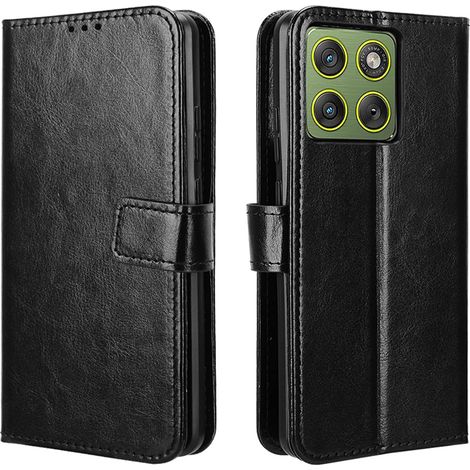 Funda tipo cartera con tapa Crazy Horse para Motorola Edge 70, color negro. (1/5)