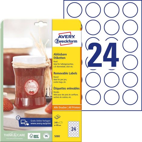 Avery-Zweckform 5080 Etiquette universelles Ø 40 mm papier blanc 1 set décollable imprimante à jet d'encre, imprimante (1/4)