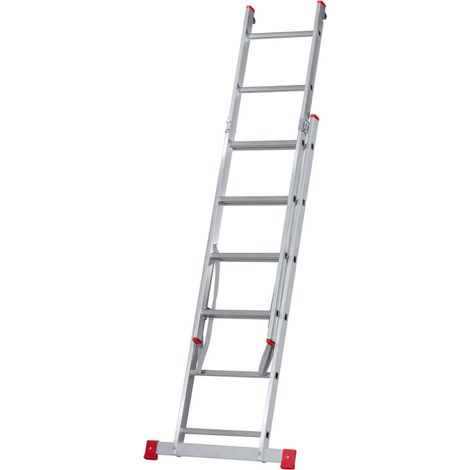 Monmobilierdesign – Échelle transformable en aluminium 2 plans 6 marches – Antidérapante – Charge maximale 150 kg – Conforme aux normes EN-131