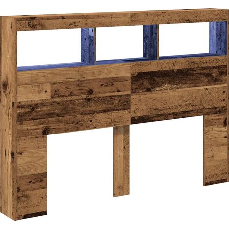 Armoire tête de lit avec LED rangement 140 x 17 x 102 cm design moderne ambiance cosy en bois vieux bois (1/5)
