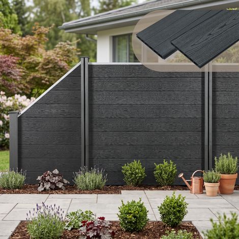 WPC Gartenzaun mit Schrägelement 183x451 cm grau [neu.holz] (1/5)
