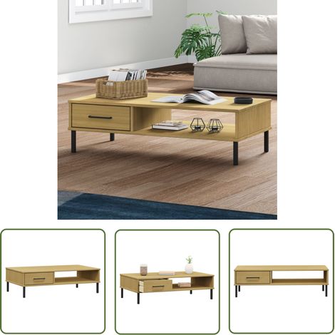 The Living Store Table basse avec pieds en métal Marron Bois pin massif OSLO - Table Basse - Meuble TV - Table D'appoint - Table Ronde - Salon (1/5)