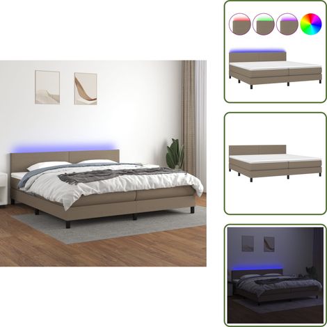 Sommier à lattes de lit et matelas et LED Taupe 200x200cm Tissu - Sommier Tapissier - Lit Plateforme - Lit Avec Rangement - Lit Design - Lit Moderne (1/5)