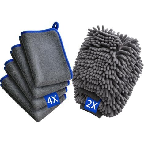 6PCS Kit Nettoyage Voiture, Kit Lavage Voiture avec 4PCS 600GSM Chiffon Microfibre et 2PCS Gant Lavage Voitures Detailing Auto Entretien Accessoires (1/5)