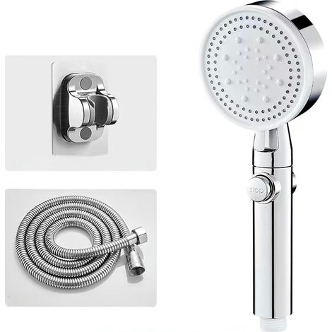 Cabezal de ducha de alta presión, ahorrador de agua con 5 modos ajustables, con apagado automático (incluye manguera de 1,5 metros y soportes). (1/4)