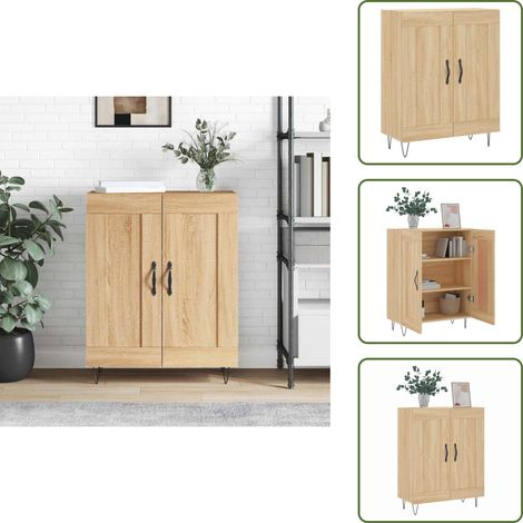 The Living Store Buffet Chêne sonoma 69,5 x 34 x 90 cm Bois d'ingénierie et fer - Buffet moderne (1/5)