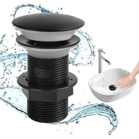 Bonde de Lavabo Sans Trop Plein, Bonde de Vidange Lavabo, Bonde de Lavabo Pop Up, Bonde de Lavabo Universelle, Noir (1/5)