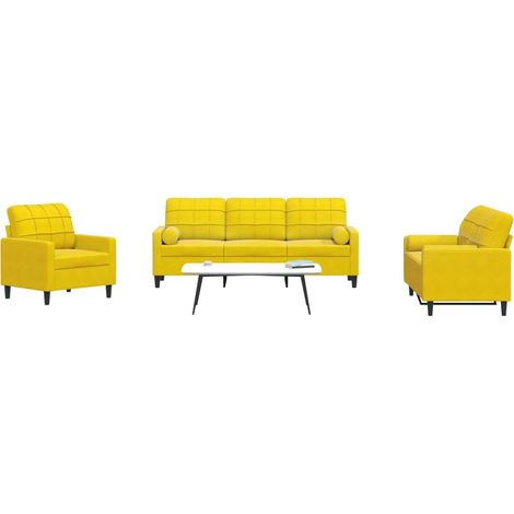 Juego de sofás con cojines 3 piezas terciopelo amarillo vidaXL (1/5)