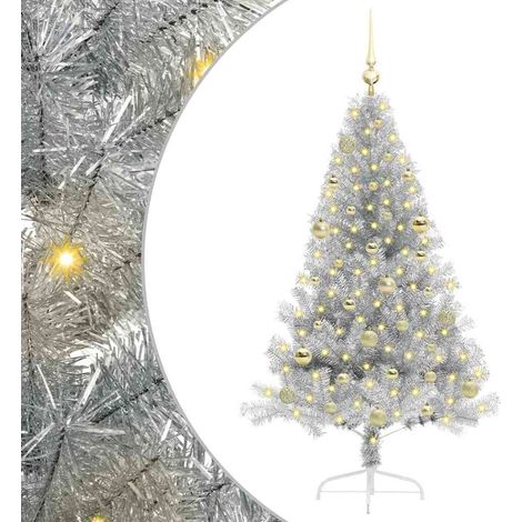vidaXL Albero di Natale artificiale con luci integrate Argento 150 cm