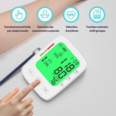 Blood Pressure Monitor Arm Blood Pressure Monitor with Large LCD Display 3 Colours LCD Monitor Adjustable Armband (22-42 cm) 2 x 99 Memory Sets Heart Rate Monitor (1/4)