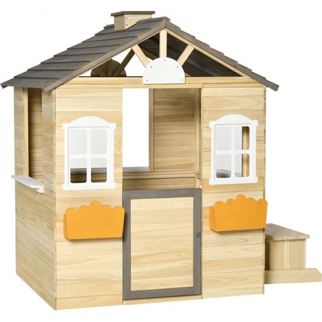 Outsunny Casetta per Bambini 3-7 Anni con 2 Finestre in Legno di Abete e PP (1/5)