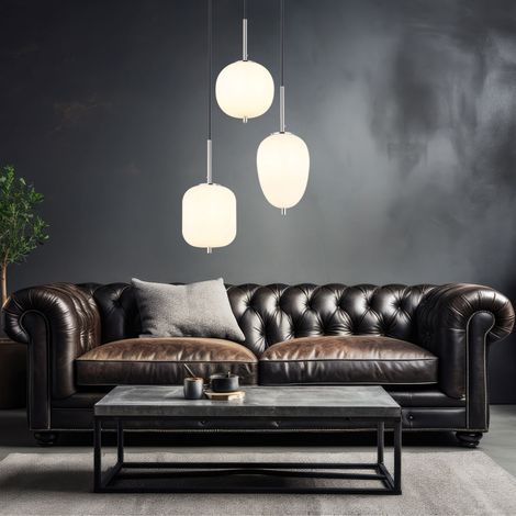 Hängelampe LED 3 flammig Esstischlampe Glas Pendelleuchte opal Wohnzimmerlampe, Metall nickel matt, 3x E14 LED, DxH 46 x 120 cm