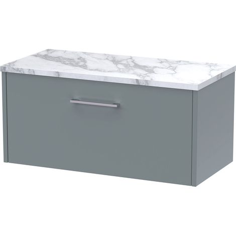 Winshill Contemporary Wall Hung Vanity Unit with Laminate Worktop, Grey, 800mm