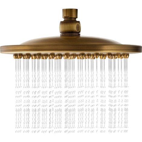 Pommeau de Douche Effet Pluie en Laiton Antique, Rond De 8 Pouces Avec Filtre Adapté à La Douche Remplacement Effet Pluie, Bronze Rétro 20 X 20 CM (1/5)
