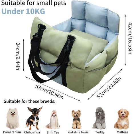 Seggiolino Auto per Cani di Piccola Media Taglia Sotto i 10 kg Trasportino Lettino per cani auto, Verde e Azzurro Chiaro