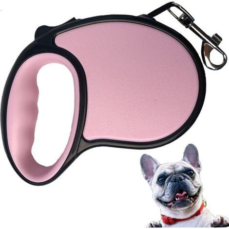 Laisse extensible rose pour chien 5 m Avec frein à une main Avec poignée antidérapante Ne s'emmêle pas à 360° Bouton de frein et de verrouillage Pour chiens de petite et moyenne taille