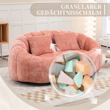 Pouf poire moelleux et robuste, fauteuil de sol à dossier élevé, usage intérieur/extérieur, adulte et enfant, coussin géant en tissu chenille rose. (1/5)