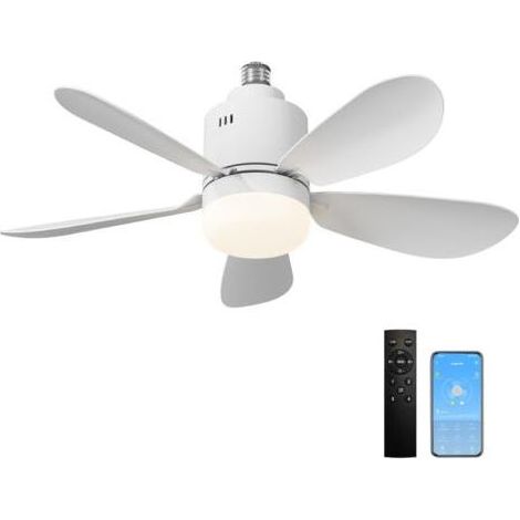 Deckenventilator mit Licht, App- und Fernbedienungssteuerung, LED-Deckenventilator, dimmbar, 24 W E27 integrierte Leuchte, 4 Geschwindigkeitsstufen, leise, geeignet für das Wohnzimmer (1/5)