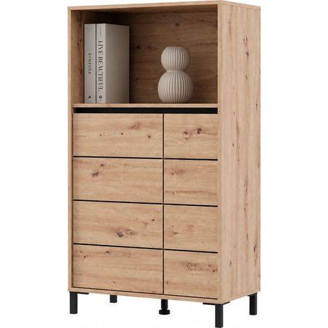 Credenza Cosoleto, Madia 2 Ripiani, 3 Vani, 2 Ante, 74x40x135h cm Marrone Rovere Nodi