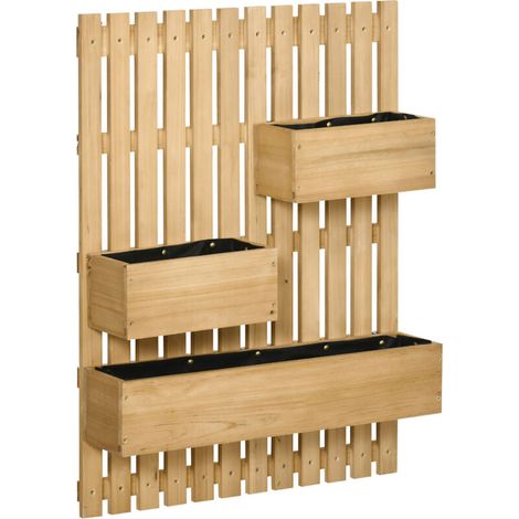 Jardinière avec treillis, bac surélevé mobile en bois massif, 60 x 16 x 80 cm, idéale pour terrasse et balcon, coloris naturel