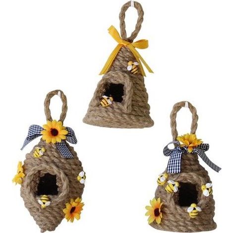 Ornement suspendu en forme de ruche - Corde de chanvre durable - Finition naturelle rustique (1/5)