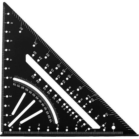 Équerre de charpentier, équerre en T de 18 cm (7 pouces), outil multifonction pour charpentier, équerre, rapporteur, règle, trusquin, gabarit de scie, noire (1/5)