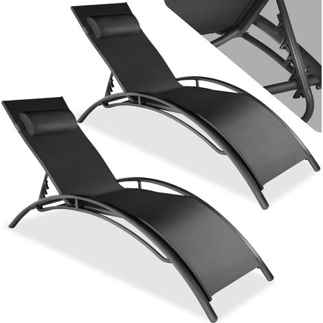 Lot de 2 transats en aluminium réglable coussin polyester noir
