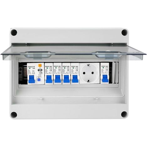Boîte Coffret Electrique Etanche, Boîte à Fusibles Apparente IP65 avec Disjoncteur Ddifférentiel 40A 2P et Prise de Courant 16A Boîtier de Distribution pour Une Utilisation Intérieure et Extérieure (1/5)