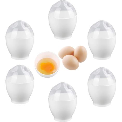 Set da 6 pezzi per cucinare facilmente le uova, cuociuova in plastica, vassoio per uova nel microonde, rivestimento antiaderente, riutilizzabile con coperchio.