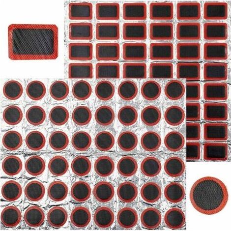 Confezione da 96 toppe per bicicletta: 48 quadrate e 48 rotonde. Gomma naturale ad alta adesione. Riparazione efficace degli pneumatici. (1/5)