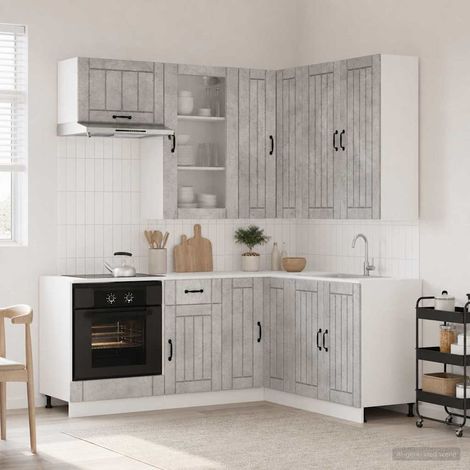 vidaXL Unité de cuisine LUCCA 8 pcs Gris béton Bois d'ingénierie (1/5)