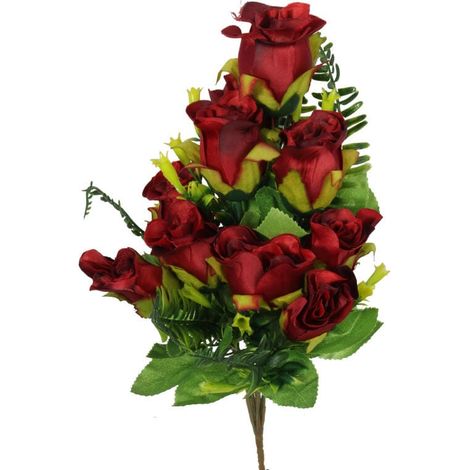 Künstliche Rosen im Strauß: Dekoratives Set aus 10 roten Rosen mit Farnen, 40 cm (1/3)
