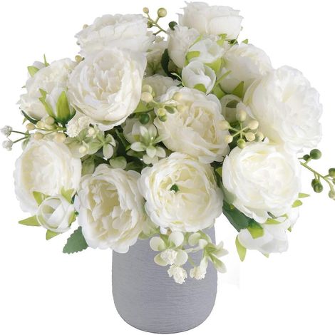 bouquets de pivoines artificielles blanches, fausses pivoines pour la décoration intérieure et le bouquet de la mariée (1/5)