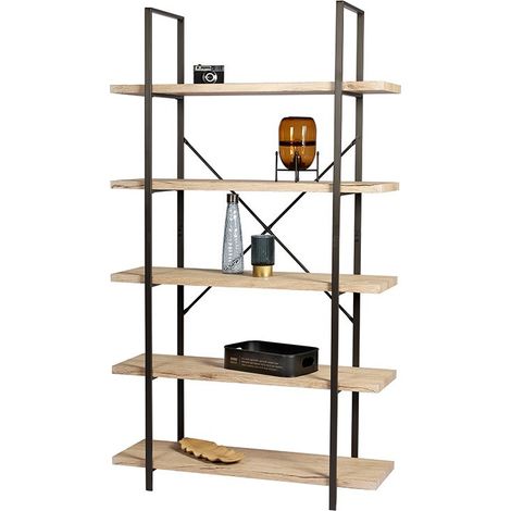 Étagère Bois MDF et Métal Noir 5 Étages - Hauteur 174cm (1/4)