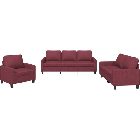 Maison Exclusive - Ensemble de canapés 3 pcs avec coussins Rouge bordeaux Tissu (1/5)
