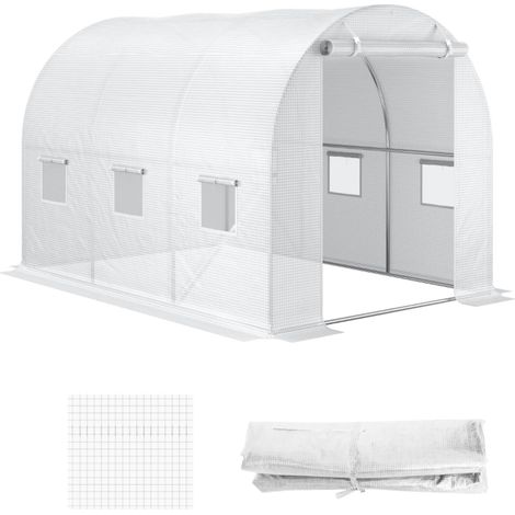 Bâche de serre de remplacement 300 x 200 x 200 cm, film plastique transparent résistant aux UV avec 24 fenêtres enroulables et porte zippée, pour tunnel de jardin – CHICFURN (1/5)