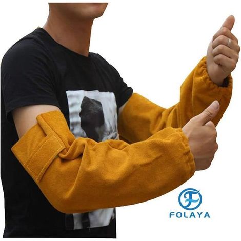 FOLAYA Cuir résistant à la chaleur de soudure Bras manches Manchette élastique de sécurité travail Spark protection résistante aux (1/4)